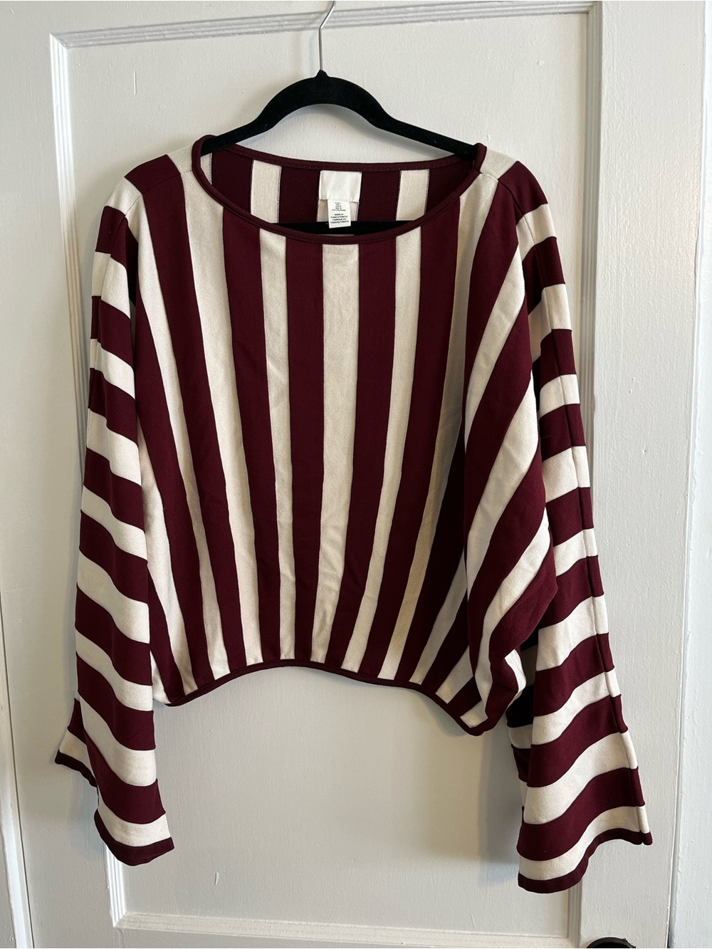 H&M Burgundy and Cream Striped Long Sleeve Top